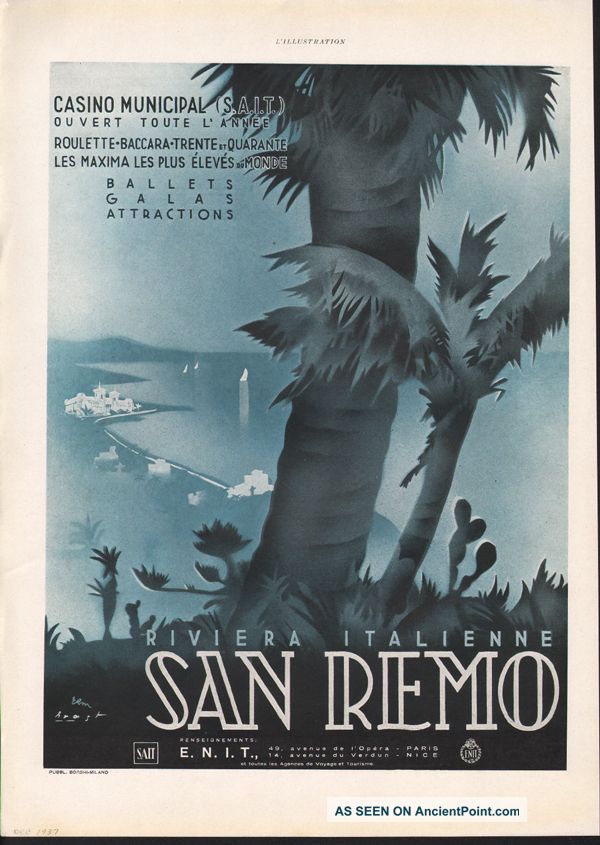 1937 San Remo Paris Casino Riviera Itallenne Art Deco Art Deco photo