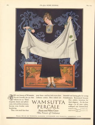 1924 Wamsutta Percale Sheet Pillow Cases Cotton Coles Phillips Art Deco Oriental photo