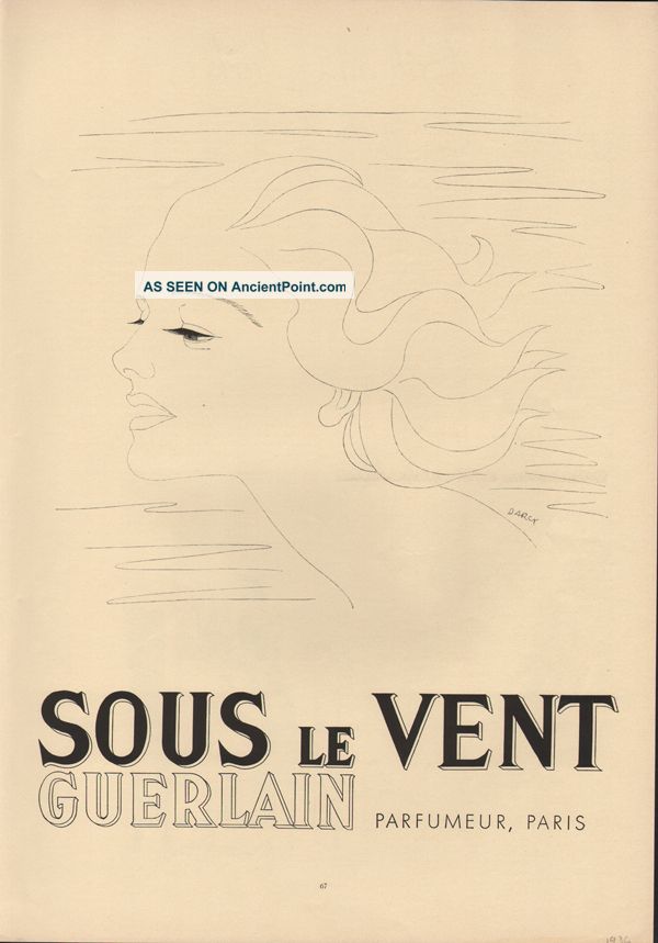 1936 Sous Le Vent Guerlain Darcy Art Deco Perfume Paris Woman Beauty Fragrance Art Deco photo