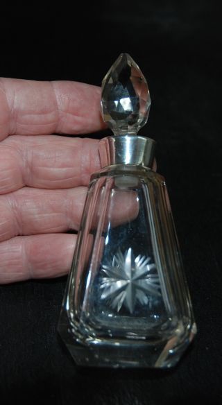 Lovely Art Deco Cut Glass & Silver Scent - Bottle With Stopper.  1921 Chester photo