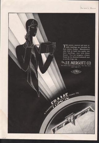 1929 Mergott Hand Bag Frame Fashion Deco Style Jemco Ad photo
