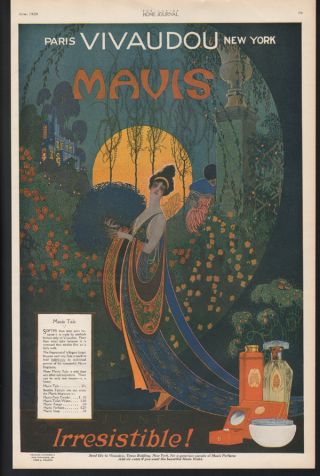 1920 Vivaudou Mavis Perfume Bottle Gift Box Set Tin Fred Packer Art Nouveau Ad photo