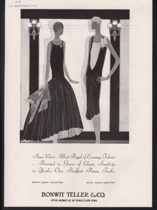 1927 Bonwit Teller Fashion Clothing Dress Gown Bolin Frock Velvet Art Deco Ad photo