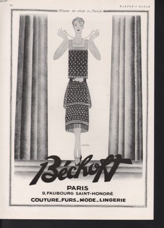 1927 Bechort Womans Clothing Fashion Paris Page Deco Ad photo