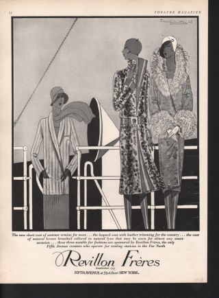 1928 Revillon Freres Fur Coat Fashion Valentine Deco Ad photo