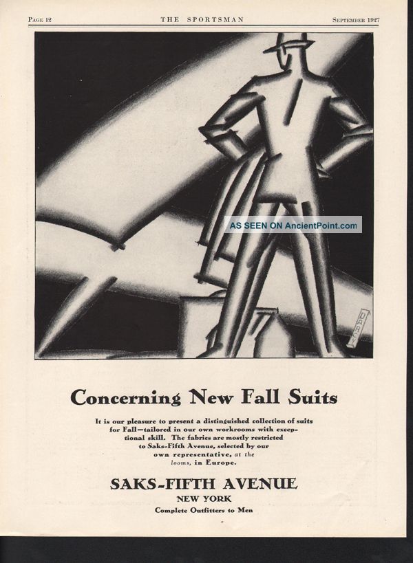 1927 Saks Fifth Avenue Suit Fashion Art Darcy Clothing Art Deco photo