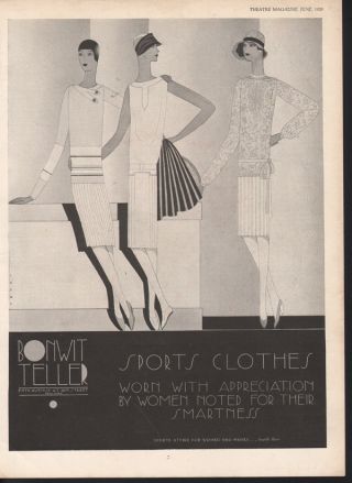 1928 Bonwit Teller Sport Fashion Art Dress Ldewy Skirt photo