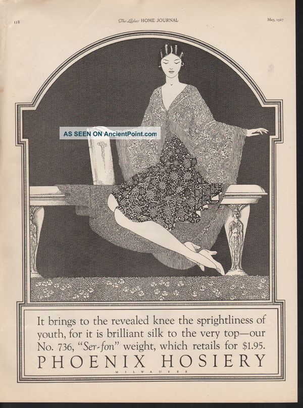 1927 Pheonix Hosiery Denton Flapper Nouveau Garment Ad Art Deco photo