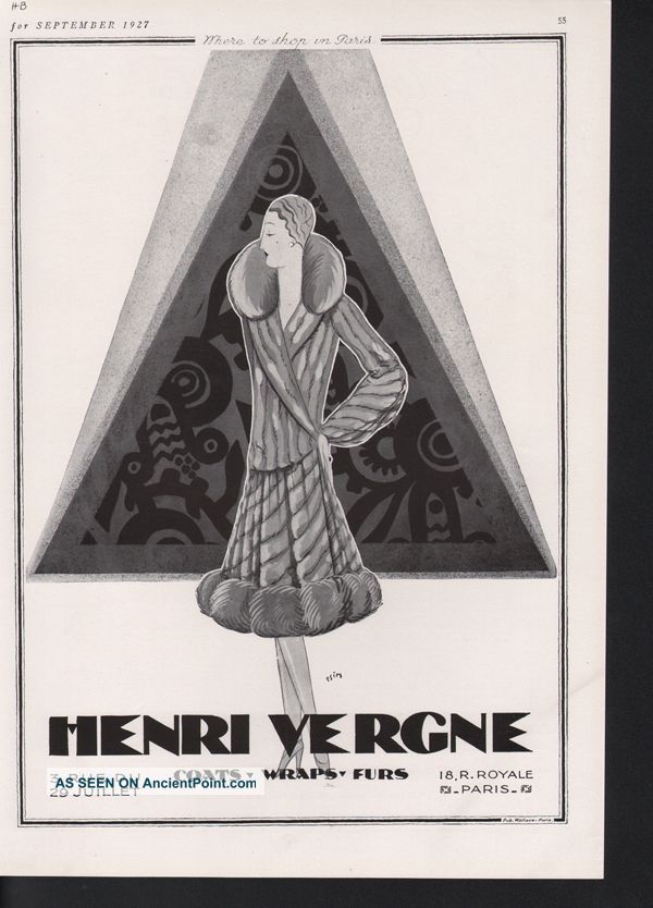 1927 Henri Vergne Coat Fir Esim Fashion Deco Paris Wrap Art Deco photo