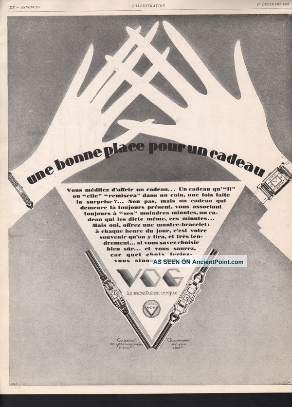 1928 Vog Wrist Watch Fashion Flapper Style Dain Time Ad Art Deco photo