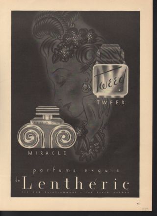 1939 Shanghai Miracle Tweed Perfume Flower Fashion Elegant Lentheric Bottle Ad photo