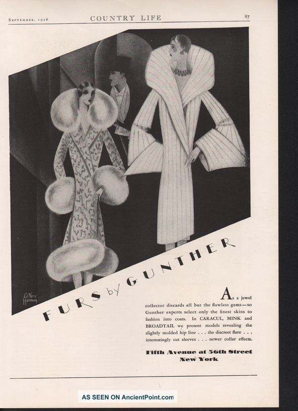 1928 Gunther Fur Mink Caracul Broadtail Fashion Herman Art Deco photo