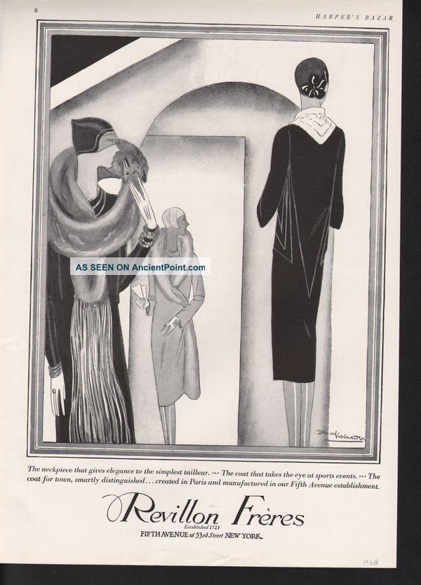 1928 Revillon Freres Tailleur Coat Gown Valentine Fur Art Deco photo