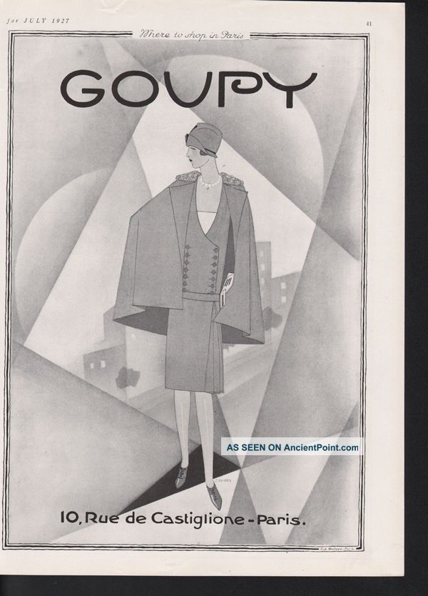 1927 Goupy Rue De Castiglione Paris Fashion Coat Pages Art Deco photo