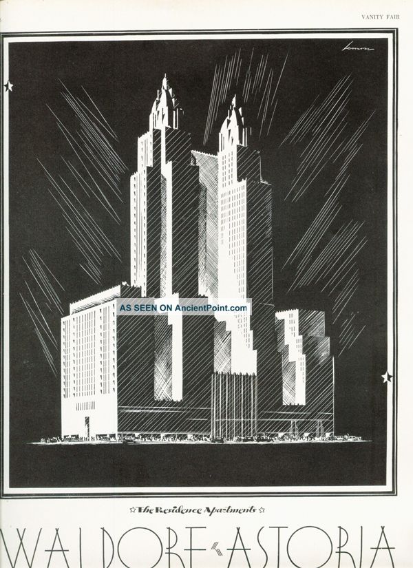 1931 Waldorf Astoria Residence Lennon Apartment City Ad Art Deco photo