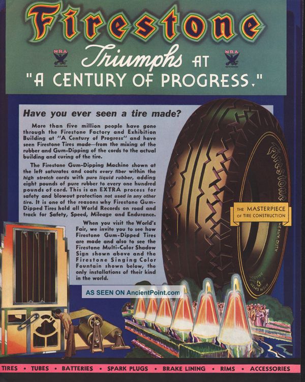 1936 Firestone Tire Auto Factory Motor Engine Car Truck Art Deco photo