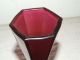 Antique Art Deco Frosted Cranberry Hexagon Footed Modernistic 9 