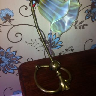 W.  A.  S Benson Brass Table Lamp & Vaseline Glass Shade photo