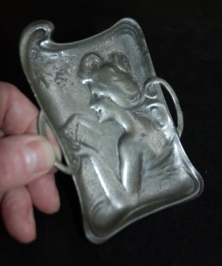Delightful Art Nouveau Pin - Tray - Spelter Paris.  Decorated Smiling,  Girl (476) photo