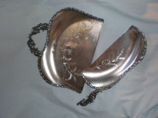 Antique Victorian Silverplate Crumber And Pan In Bright Cut With Ornate Handles photo