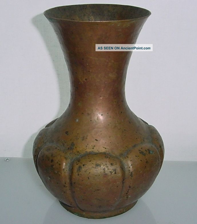 Arts Crafts Mission Aesthetic Hand Hammered Copper Vase Rich Patina & Verdigris Arts & Crafts Movement photo