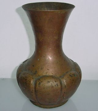 Arts Crafts Mission Aesthetic Hand Hammered Copper Vase Rich Patina & Verdigris photo