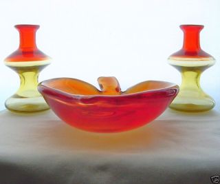 Mind Blowing Vintage Murano Glass Bowl & 2 Blenko Vases Fantastic Modern Display photo