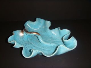 Vintage Mid Century Modern Turquoise Leaf Candy Dish Tray Coffeetable Ashtray photo
