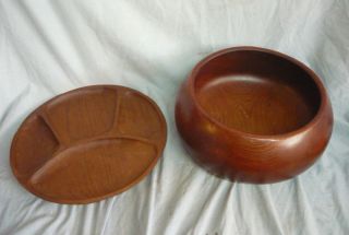 Danish Modern Teak Bowl Tray Wood Mid Century Vintage photo