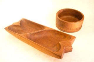 2 Vintage Mid Century Teak Bowls Danish Modern Wood photo
