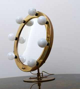 Vintage Mid Century Modern Brass Vanity Mirror With Lights Italian Design photo