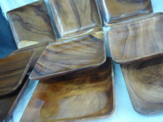 12 Vintage Monkeypod Wood Plates Tiki Bar Luau Hawaii Acacia Salad Platters photo