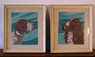 A Pair Of Vintage Dog Paintings 1950s Or 1960s A16 photo