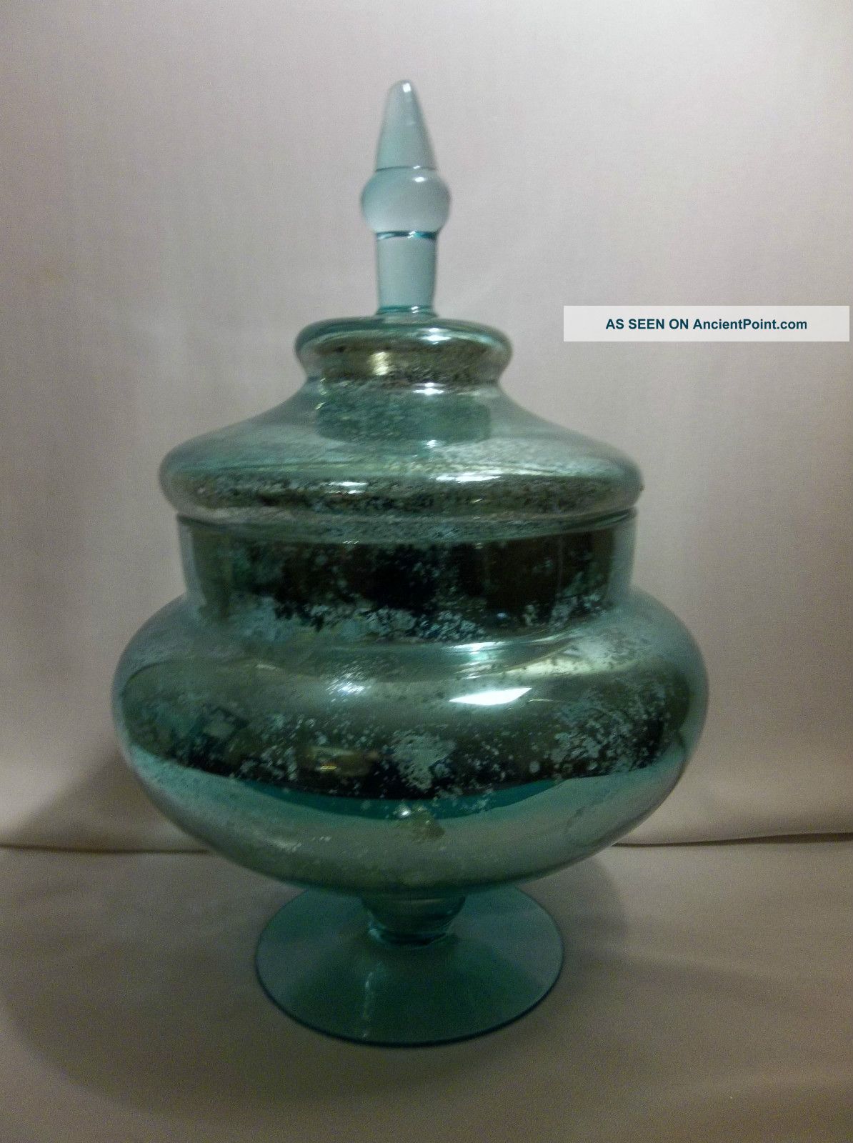 Vintage Mercury Glass Apothecary Jar Rare Turquoise Blue Large 14.  5 