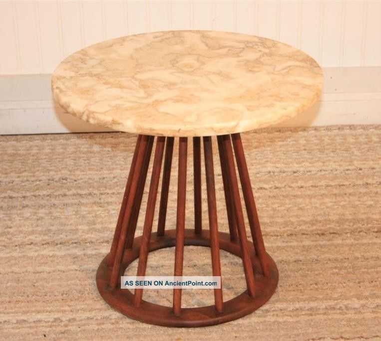 Vtg Mid Century Modern Low Marble Top Spindle Base Occasional Table Danish Style Post-1950 photo