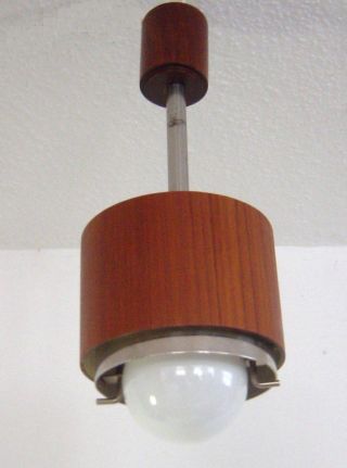 Midcentury Panton Era Teak Wood And Chrome Lamp photo