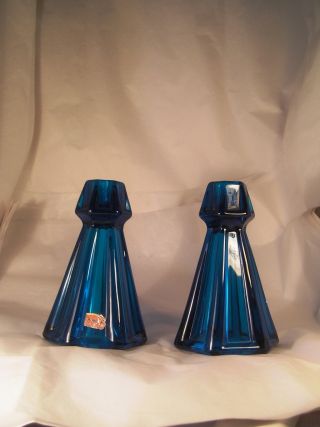 Vintage Pair Viking Glass Candle Stands Mid Century Modern 1960s A25 photo
