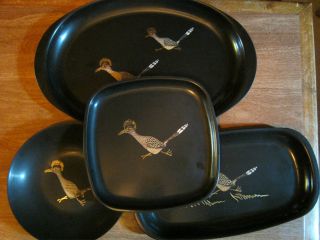 4 Midcentury Couroc Of Monterey Roadrunner Serving Dishes/bowl photo