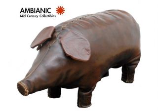 Abercrombie & Fitch Leather Pig Ottoman,  Omersa Stuffed Animal Mid Century Moder photo