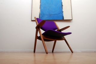 Mid Century Danish Modern Oak Arm Lounge Chair Eames Era photo