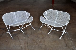 1 Salterini Vtg Mid Century Modern Wrought Iron Outdoor Patio Settee Sofa Chair photo