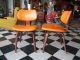 Vintage Pair Of Mid Century Modern Thonet Chairs W/ Bright Orange Upholstery Post-1950 photo 1