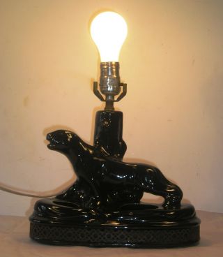 Vintage 1950s Black Jaguar Lamp Art Pottery C15 photo