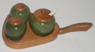 Vintage Jie Gantofta Swedish Teak Ceramic Condiment Set photo