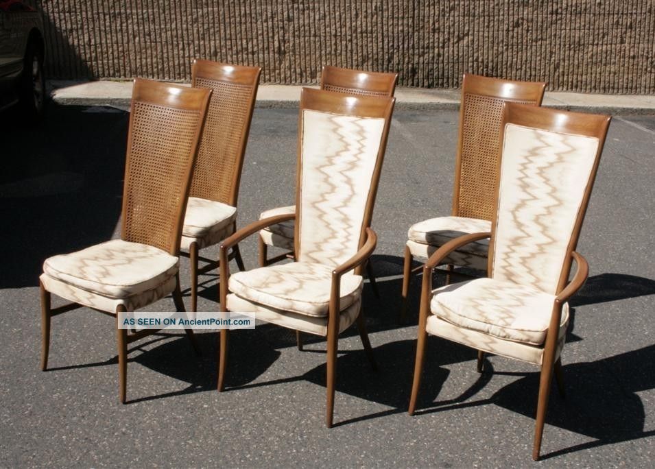 6 Mid Century Modern Sculpted Cane Back Dining Chairs W 2 Armchairs Dunbar Style Post-1950 photo