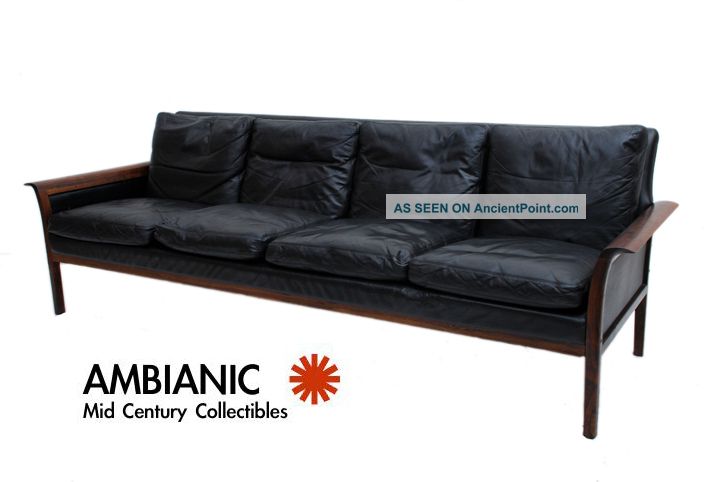 Vatne Mobler Black Leather Rosewood Sofa Mid Century Danish Modern Norway Mid-Century Modernism photo