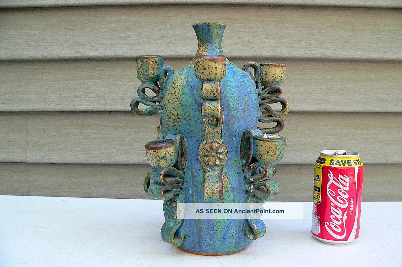Mid Century C1970s Rita Kubulins Handcrafted Studio Pottery Candleholder Vase Mid-Century Modernism photo