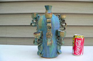 Mid Century C1970s Rita Kubulins Handcrafted Studio Pottery Candleholder Vase photo