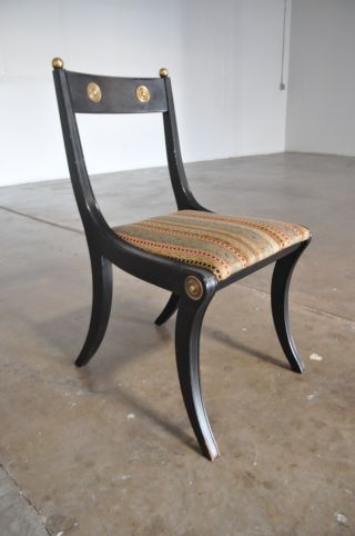 Klismos Vtg Mid Century Modern Hollywood Regency Black Brass Side Desk Chair photo