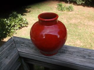 Hand Thrown Mid - Century Modern Mottled Red Glaze Italian Studio Art Pottery Vase photo